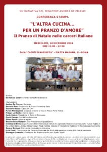 locandina conferenza stampa sala nassirya senato 2024 18 dic pranzi di natale pfit “l’altra cucina... per un pranzo d’amore” - prison fellowship italia